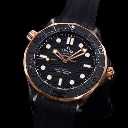 Celestial Seafarer Diver 300M 44mm Black Ceramic On Rubber Strap Black Dial 8166