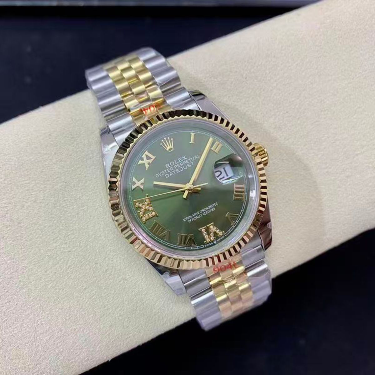 Regency Classic Date 36 mm Five-Link Fluted Bezel Olive green Dial 9626