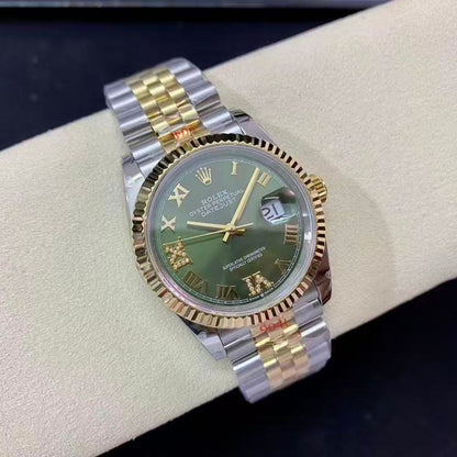 Regency Classic Date 36 mm Five-Link Fluted Bezel Olive green Dial 9626