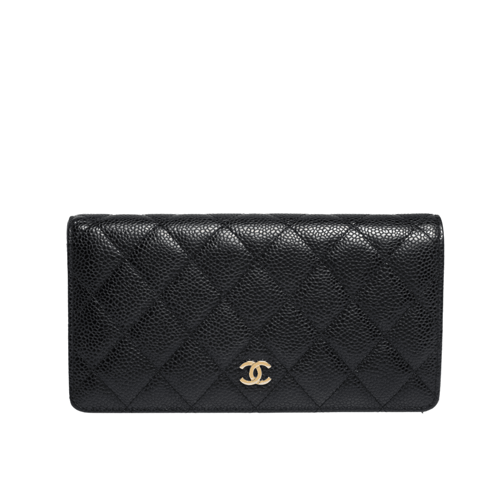 Classic Long Flap Wallet Grained Leather Black 19cm Classic Bag