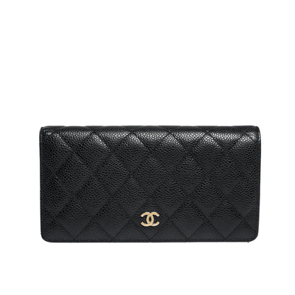Classic Long Flap Wallet Grained Leather Black 19cm Classic Bag