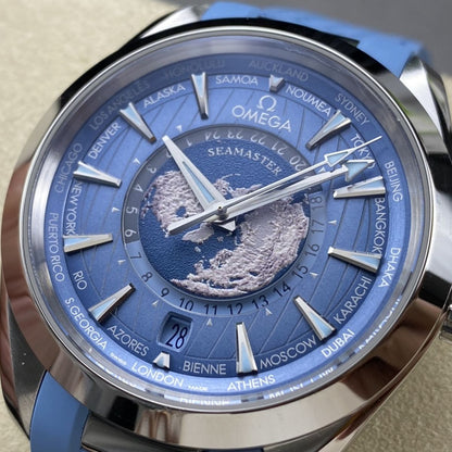 Celestial Aqua Sport Worldtimer 150M 43mm Steel On Rubber Strap Blue Dial 2469