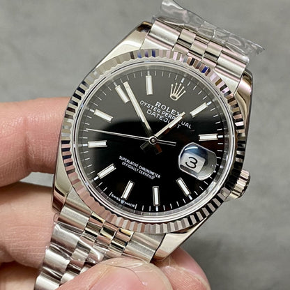 Regency Classic Date 36 mm Five-Link Fluted Bezel Bright black Dial 126234 6730