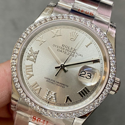 [Super Clone] Regency Classic Date 36 mm Timeless Brilliant diamond set Bezel Silver set with diamonds Dial 126284RBR 4036
