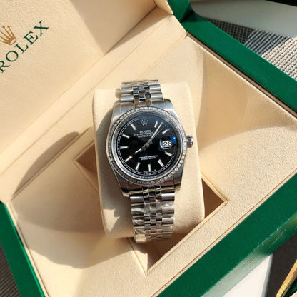 [Super Clone] Regency Classic Date 36 mm Five-Link Brilliant diamond set Bezel Bright black Dial 116244 5303