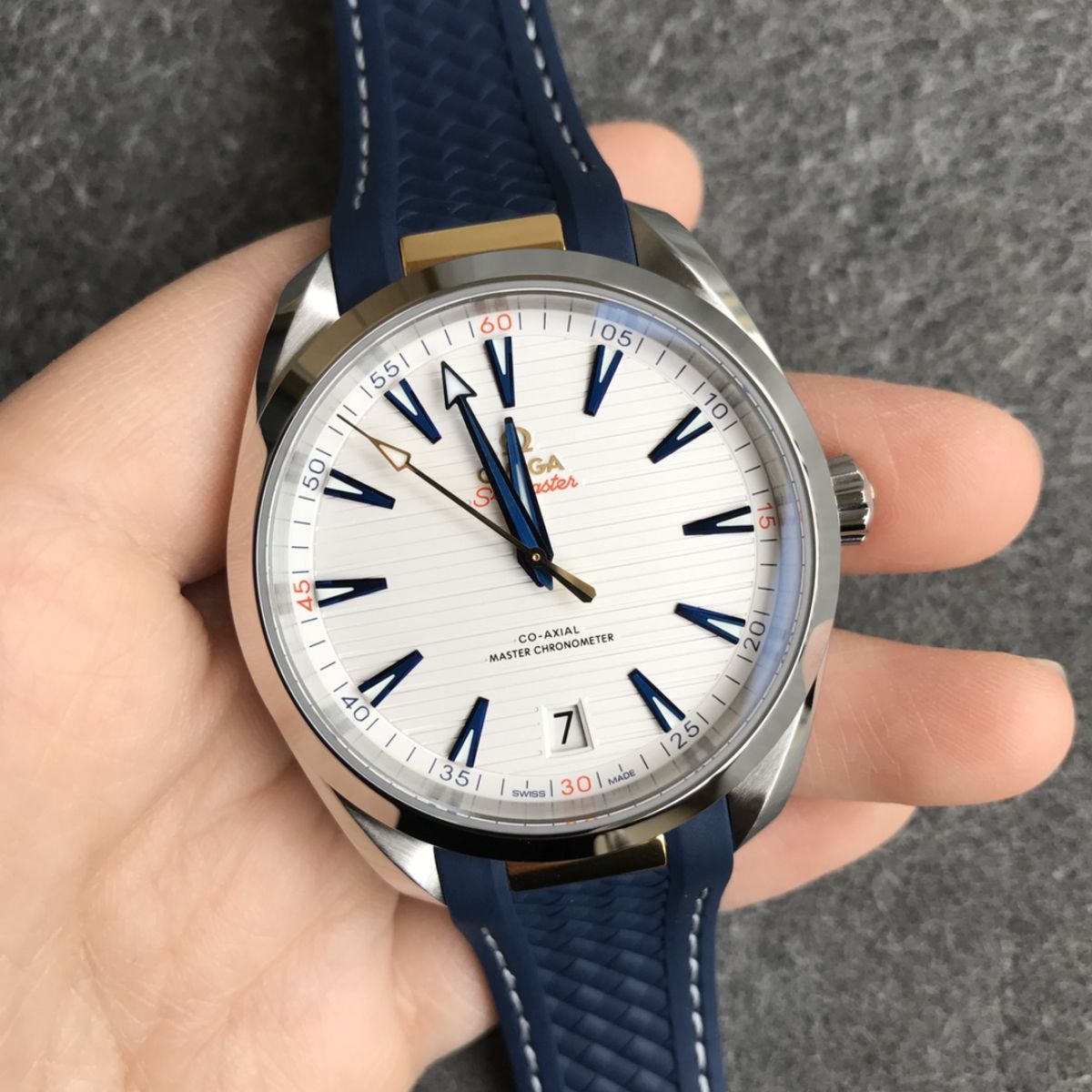 Celestial Aqua Sport 150M 41mm Steel Yellow Gold On Rubber Strap Silver Dial 6212