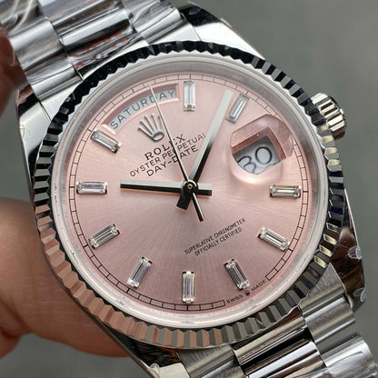 Regency Weekday 36 mm Weekday Fluted Bezel Pink Dial 128239 1481