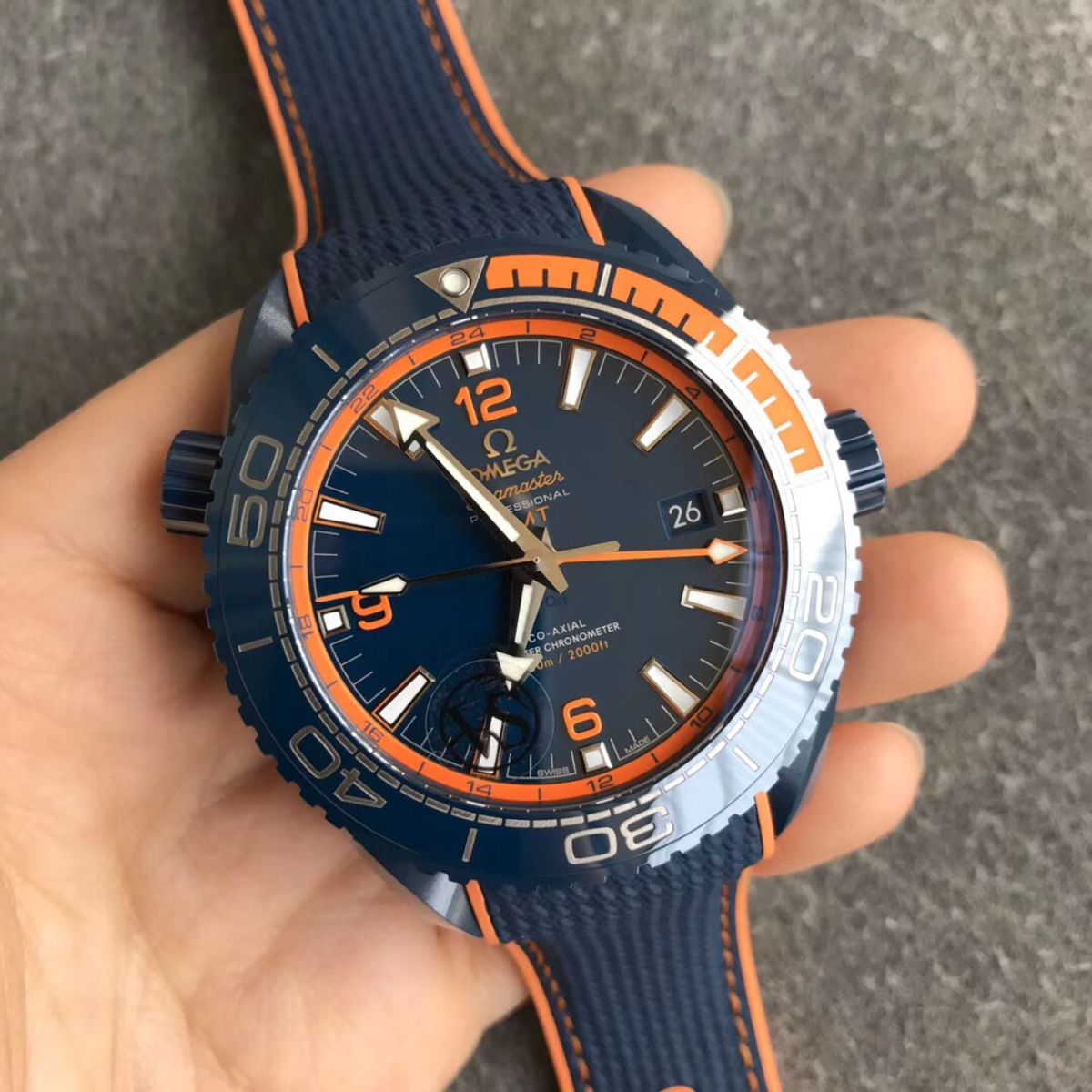 Celestial Ocean Diver 600M Traveller Deep Blue 46mm Blue Ceramic On Rubber Strap Blue Dial 3738