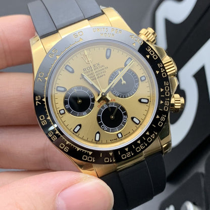 [Super Clone] Regency Racing Chronograph 40 mm Rubber Black Bezel Golden black counter rings Dial 126518LN 1607