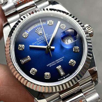 [Super Clone] Regency Weekday 36 mm Weekday Fluted Bezel Blue ombre Dial 128239 8049