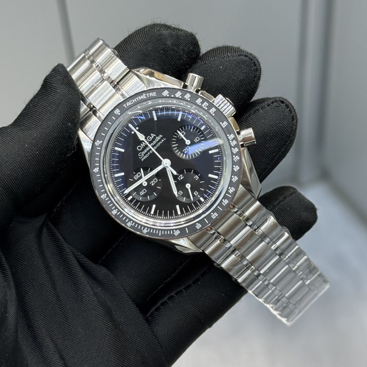 Celestial Moon Chronograph Co Axial 42mm Steel On Steel Black Dial 4956