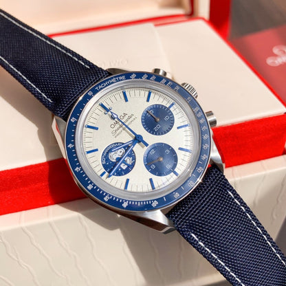 Celestial Chronograph Silver Snoopy Award 50th Anniversary 42mm Steel On Nylon Strap Silver Dial 9472