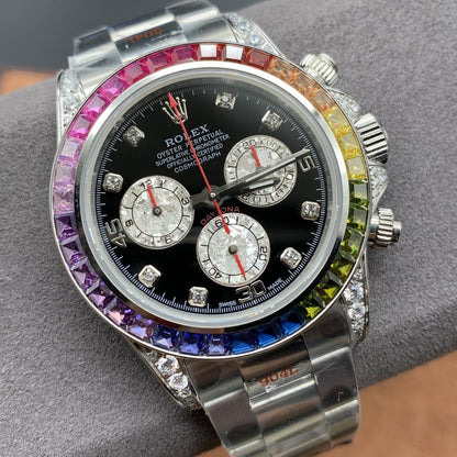 [Super Clone] Regency Racing Chronograph 40 mm Timelesssteel Rainbow Bezel Panda Dial 3990