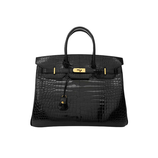 Birkin 30 Shiny Porosus Crocodile Handbag Black Noir 30Cm Birkin Bag