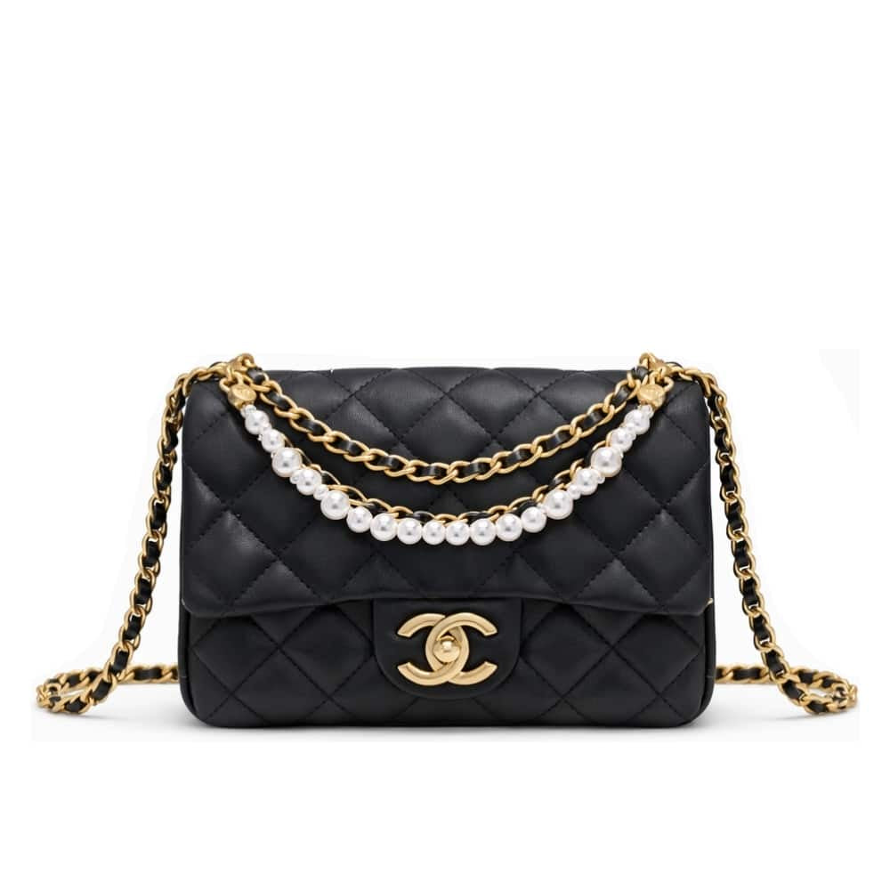 Pearl Mini Smooth Leather Flap Bag Black 17cm 22 New Collection Bag Flap Bag