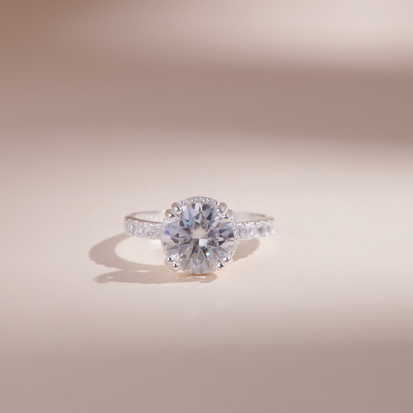 ELVORIA 10mm Moissanite Ring GRA ELVDA10 – Platinum Plated 925 Sterling Silver