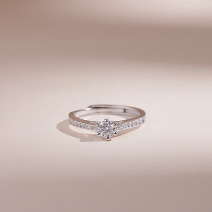 ELVORIA 4mm Moissanite Ring GRA ELVDA90 – Platinum Plated 925 Sterling Silver (Adjustable)