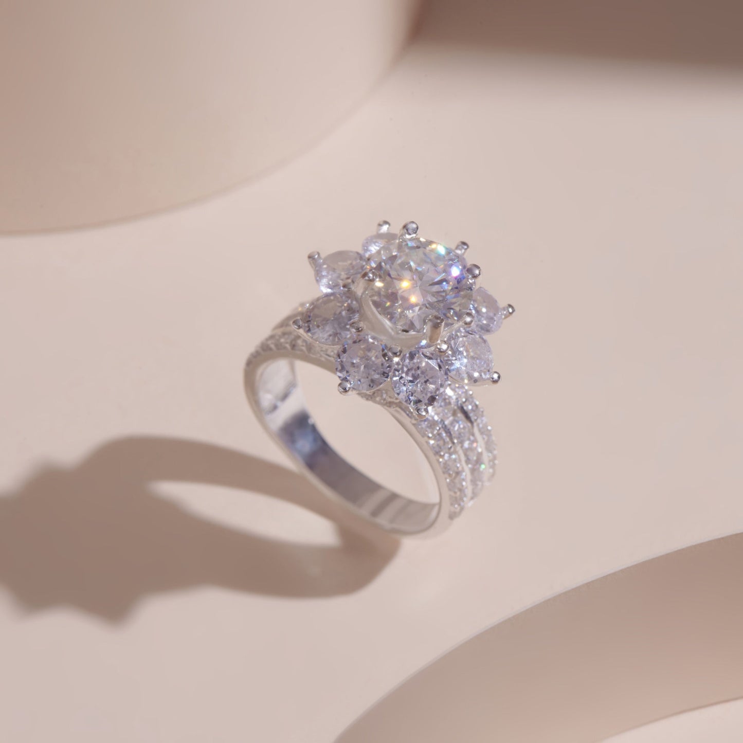 ELVORIA 8mm Moissanite Ring GRA ELVDA08 – Platinum Plated 925 Sterling Silver
