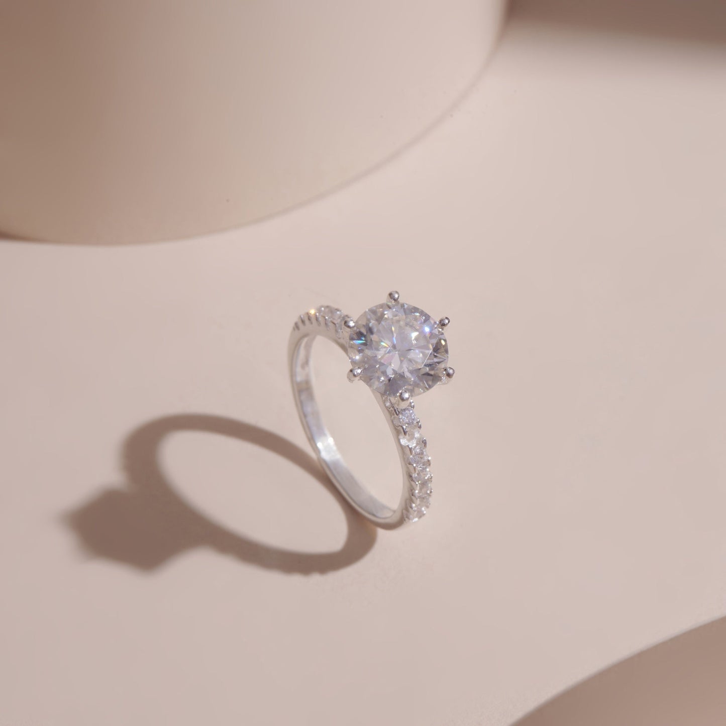 ELVORIA 8mm Moissanite Ring GRA ELVDA23 – Platinum Plated 925 Sterling Silver