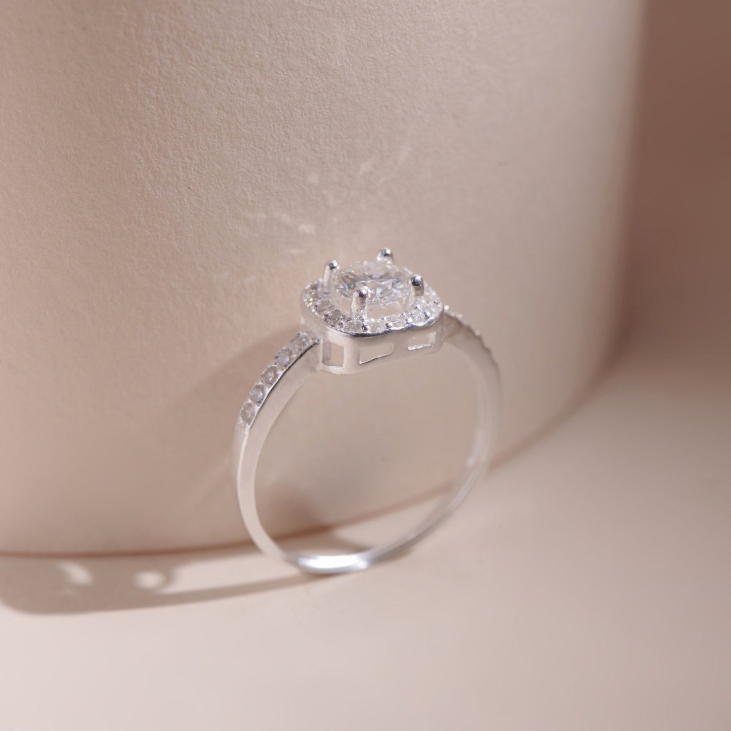 ELVORIA 5mm Square Moissanite Ring GRA ELVDA13 – Platinum Plated 925 Sterling Silver