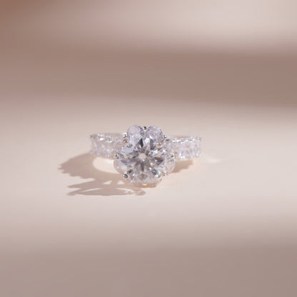ELVORIA 7mm Moissanite Ring GRA ELVDA11 – Platinum Plated 925 Sterling Silver