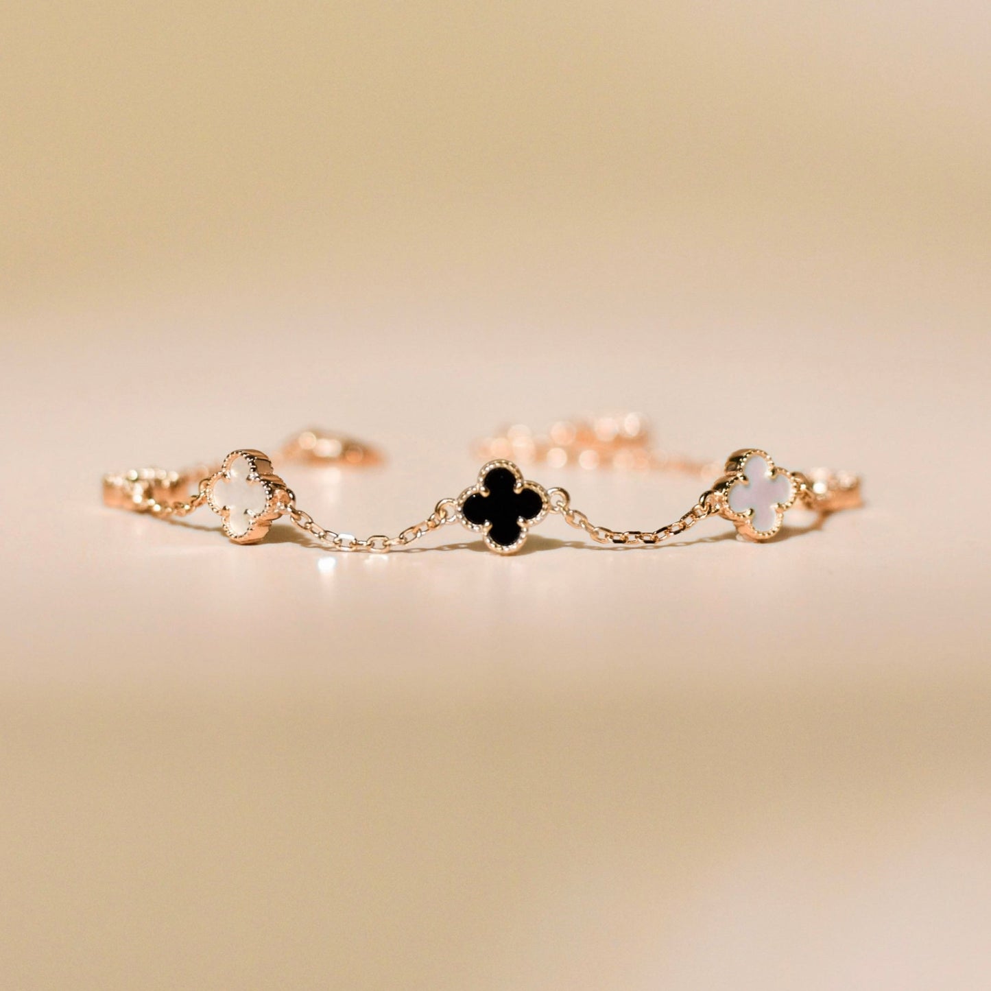 ELVORIA 18K Rose Gold & Platinum Plated Clover Bracelet – 925 Sterling Silver