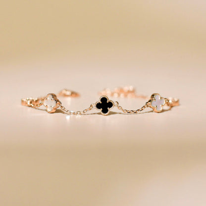 ELVORIA 18K Rose Gold & Platinum Plated Clover Bracelet – 925 Sterling Silver