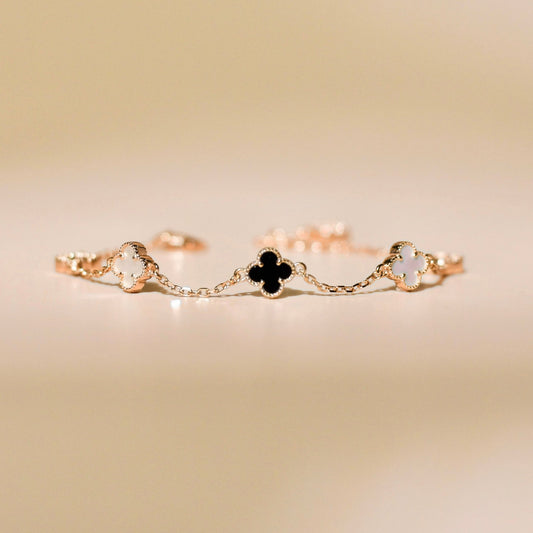 ELVORIA 18K Rose Gold & Platinum Plated Clover Bracelet – 925 Sterling Silver