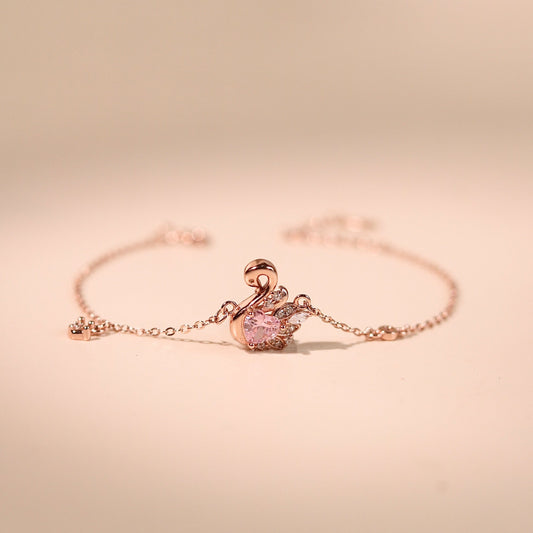ELVORIA Fiona Swan Bracelet – 18K Rose Gold Plated 925 Sterling Silver