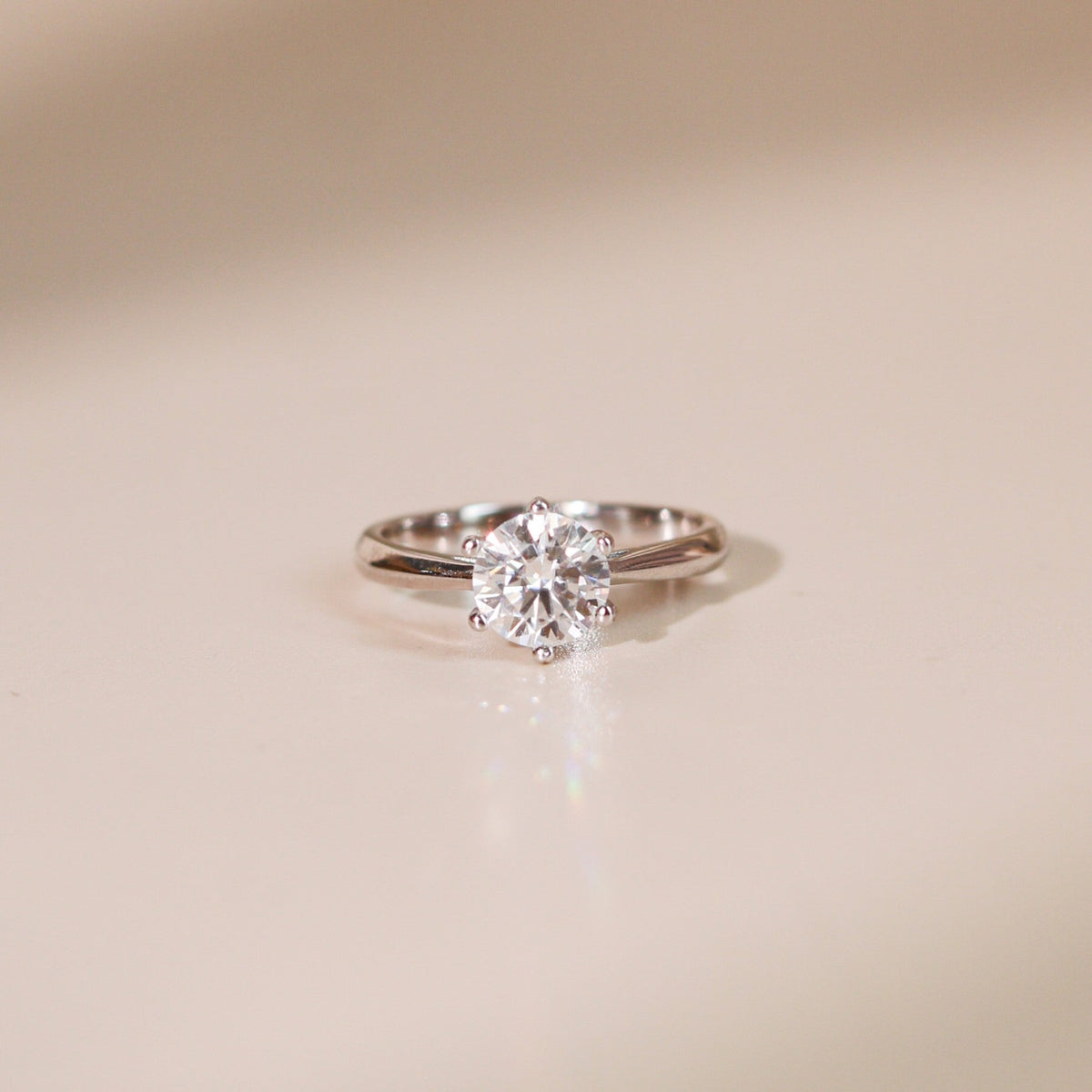 ELVORIA 6.5mm Moissanite Ring GRA ELVDA143 – Platinum Plated 925 Sterling Silver