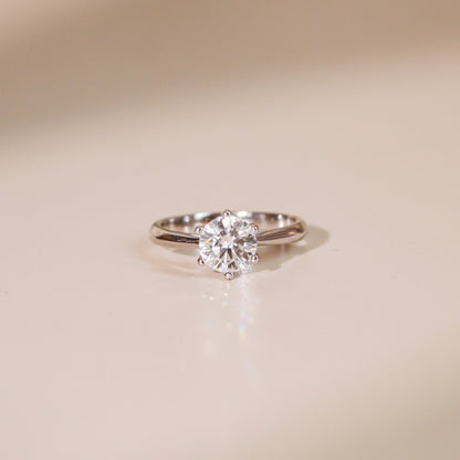 ELVORIA 6.5mm Moissanite Ring GRA ELVDA143 – Platinum Plated 925 Sterling Silver