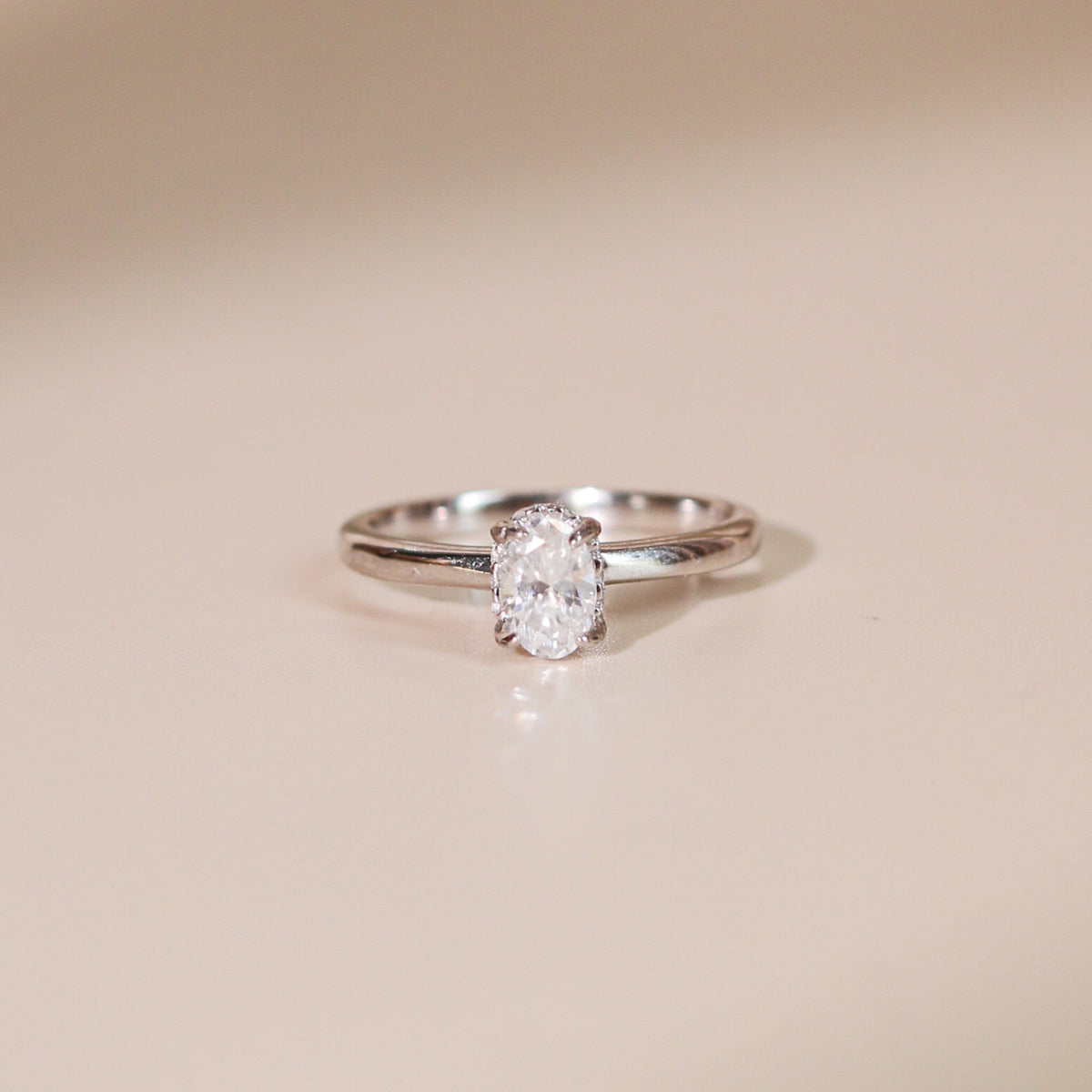 ELVORIA 6.5mm Moissanite Ring GRA ELVDA144 – Platinum Plated 925 Sterling Silver