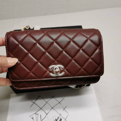 Classic Small Smooth Leather Wallet On Chain Dark Red 20cm AP4299 B18216 NZV44 Classic Bag