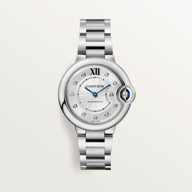 Unworn wrist watch Ballon Bleu de wrist watch, Stainless Steel and Diamonds, 33mm, Ref# W4BB0021, box and papers watch