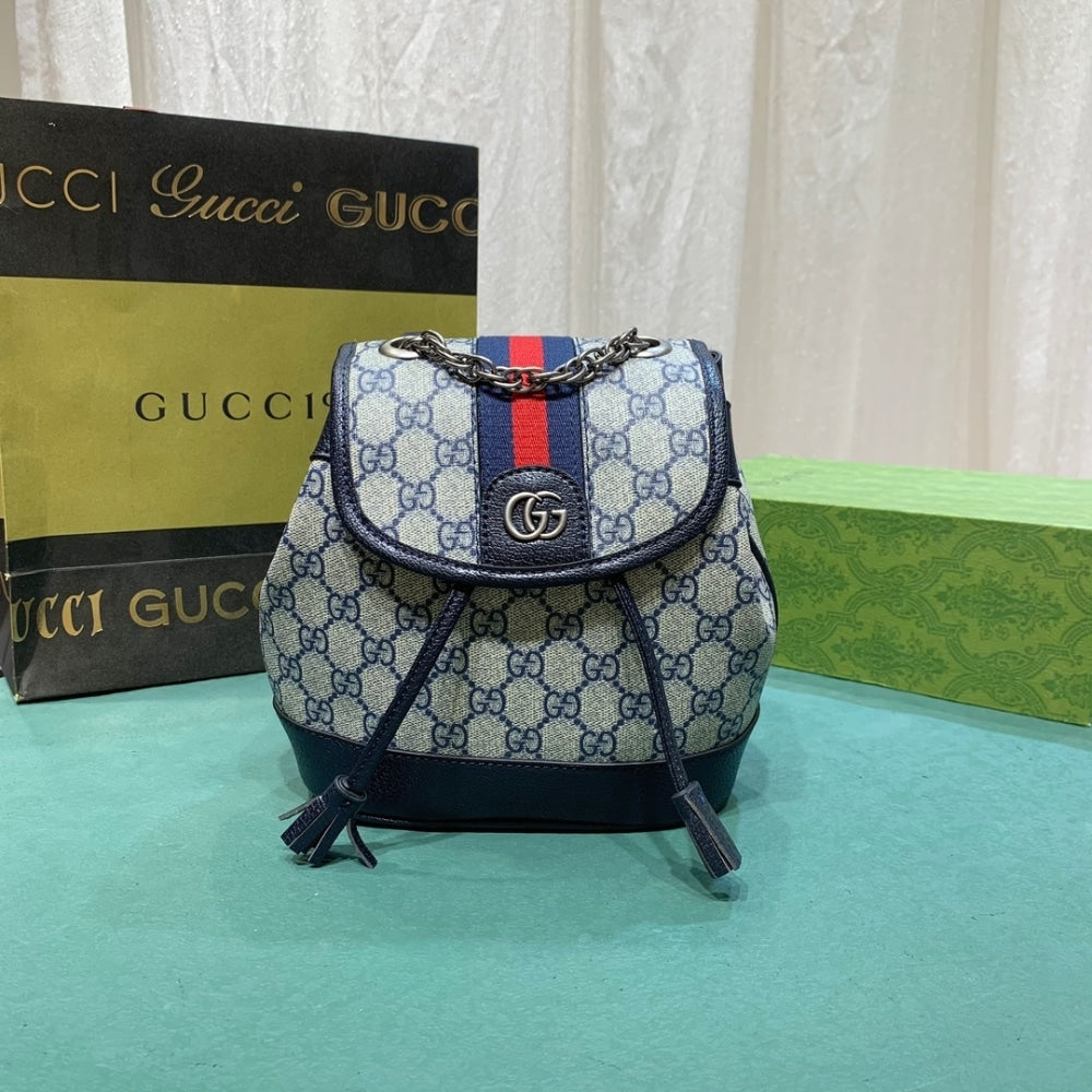 Ophidia Mini GG Supreme Canvas Backpack Beige Blue 20Cm 795221 96Iwn 4076 OPHIDIA Bag