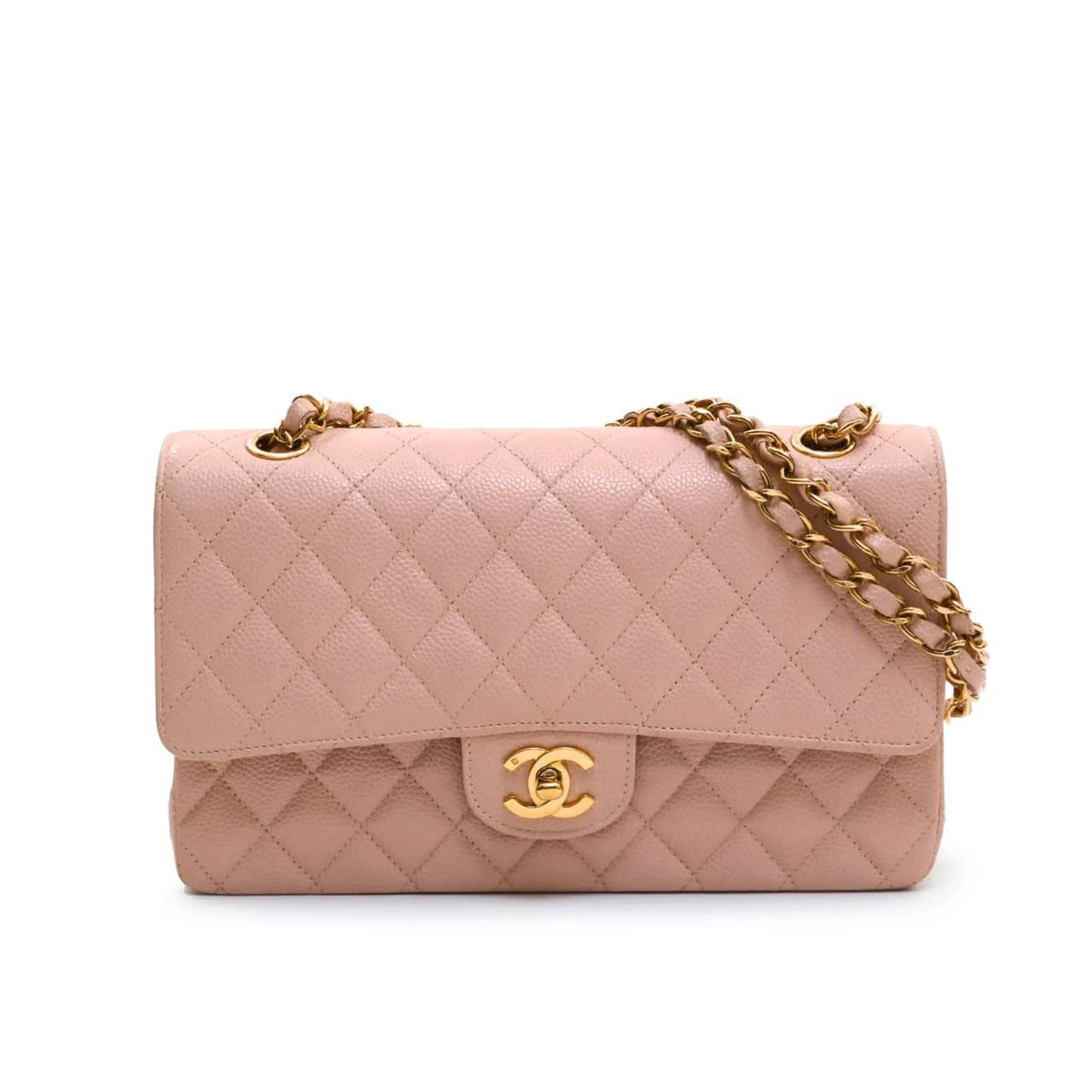 Classic Medium Grained Leather Double Flap Bag Pink 25cm 22 New Collection Bag Flap Bag