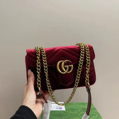 GG Marmont Velvet Leather Shoulder Bag Red 20Cm 443497K4D2T 6433 MARMONT Bag