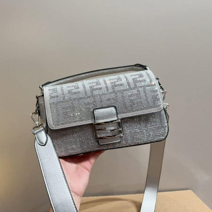 Baguette Medium Crystal Trim Shoulder Bag Silver Grey 25Cm 22 New Collection Bag Baguette Bag