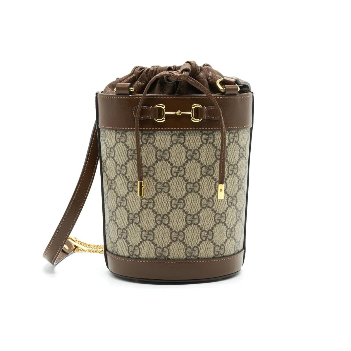 Horsebit 1955 Small GG Monogram Canvas Bucket Bag Brown 18Cm Horsebit 1955 Bag