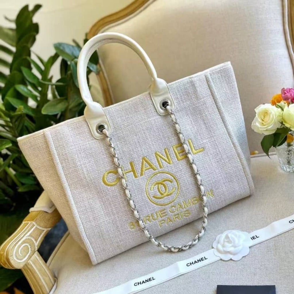 Deauville Medium Canvas Tote Bag White 38cm 22 New Collection Bag Deauville Bag