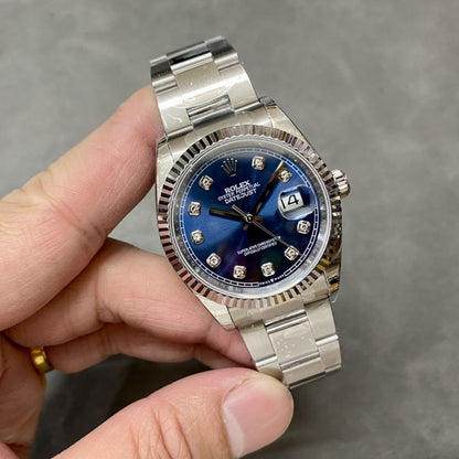 [Super Clone] Regency Classic Date 36 mm Timeless Fluted Bezel Bright blue set with diamonds Dial 126234 1642