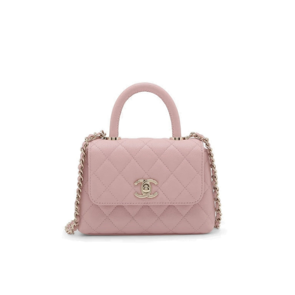 Handle Mini Grained Leather Flap Bag Pink 19cm 22 New Collection Bag Flap Bag
