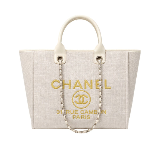 Deauville Medium Canvas Tote Bag White 38cm 22 New Collection Bag Deauville Bag