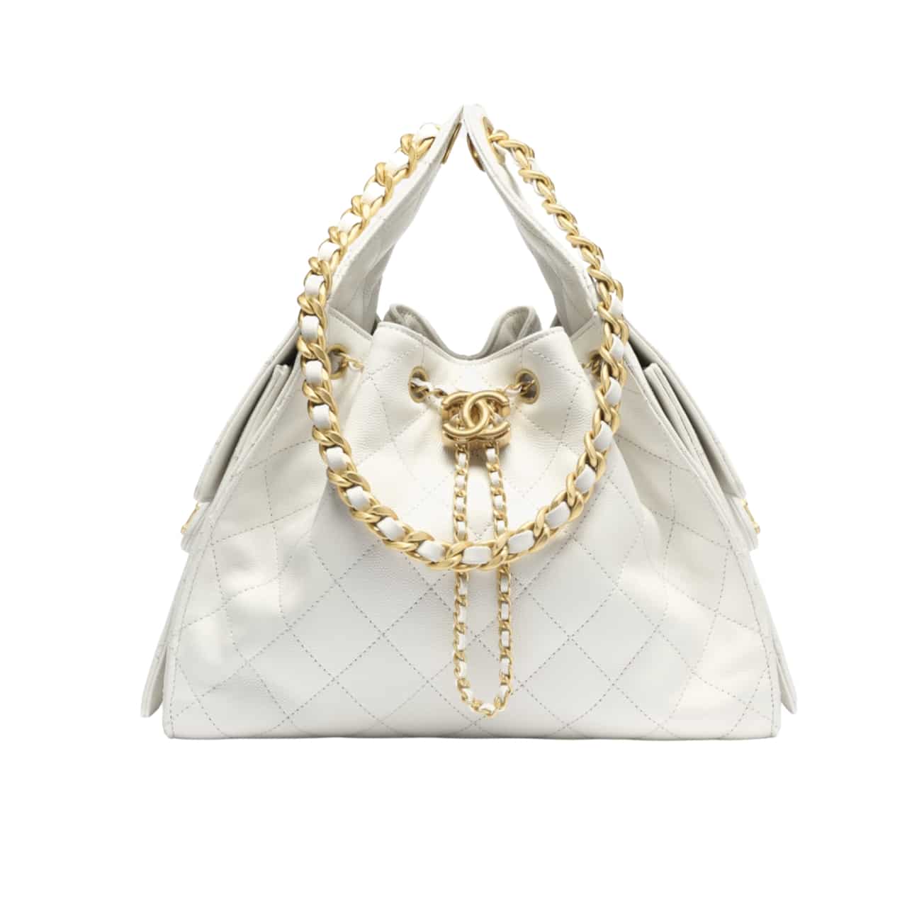 25 Medium Shiny Leather Handbags White 34cm AS5293 B20304 10601 25 New Collection Bag