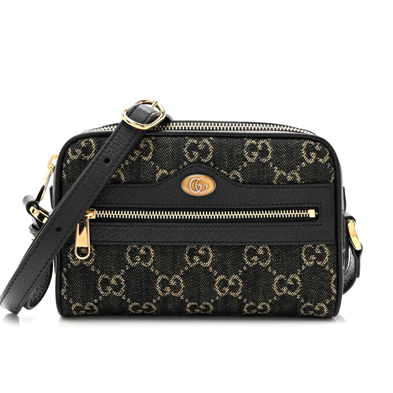 Ophidia Mini GG Denim Monogram Canvas Shoulder Bag Black 17cm OPHIDIA Bag