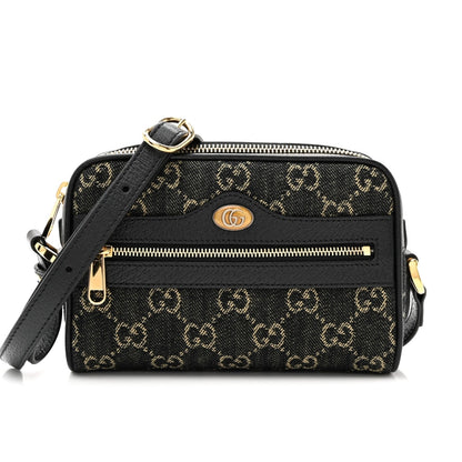 Ophidia Mini GG Denim Monogram Canvas Shoulder Bag Black 17cm OPHIDIA Bag