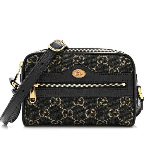 Ophidia Mini GG Denim Monogram Canvas Shoulder Bag Black 17cm OPHIDIA Bag