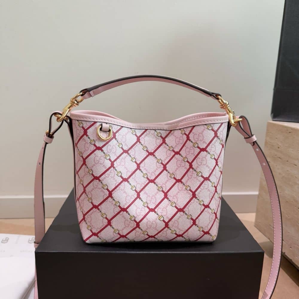 GG Emblem Small GG Monogram Canvas Bucket Bag Pink And Red 20Cm 815118 FAFF1 8649 Emblem Bag