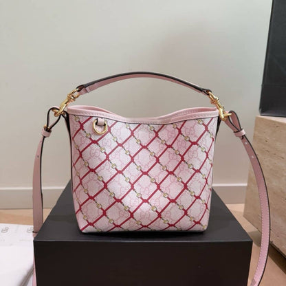 GG Emblem Small GG Monogram Canvas Bucket Bag Pink And Red 20Cm 815118 FAFF1 8649 Emblem Bag