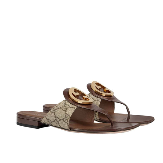 Women’s Blondie GG Canvas Thong Sandals Brown 752659 9I650 9769 Blondie Bag